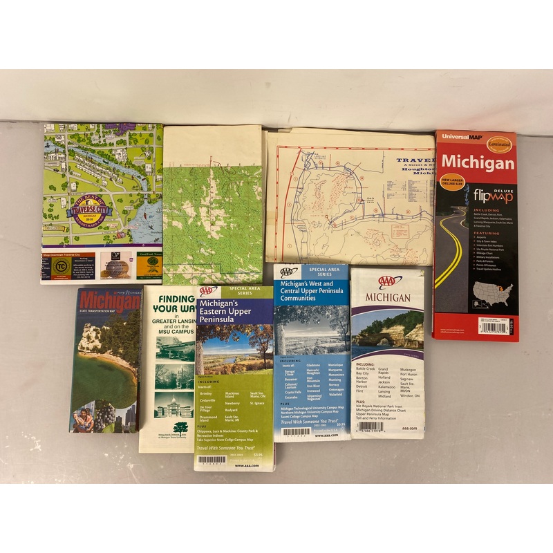 Lot of Michigan Maps: Flip Map/AAA/USGS/Greater Lansing/Traverse City/U.P.