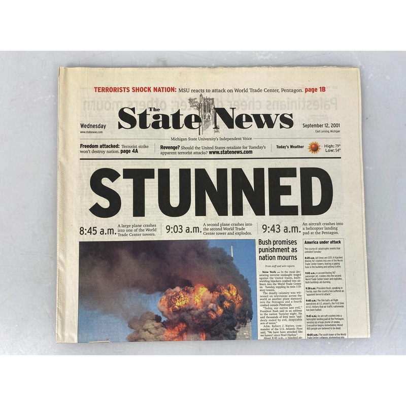 State News Michigan State University (MSU) Student Newspaper 9/12/2001 (9/11 issue)