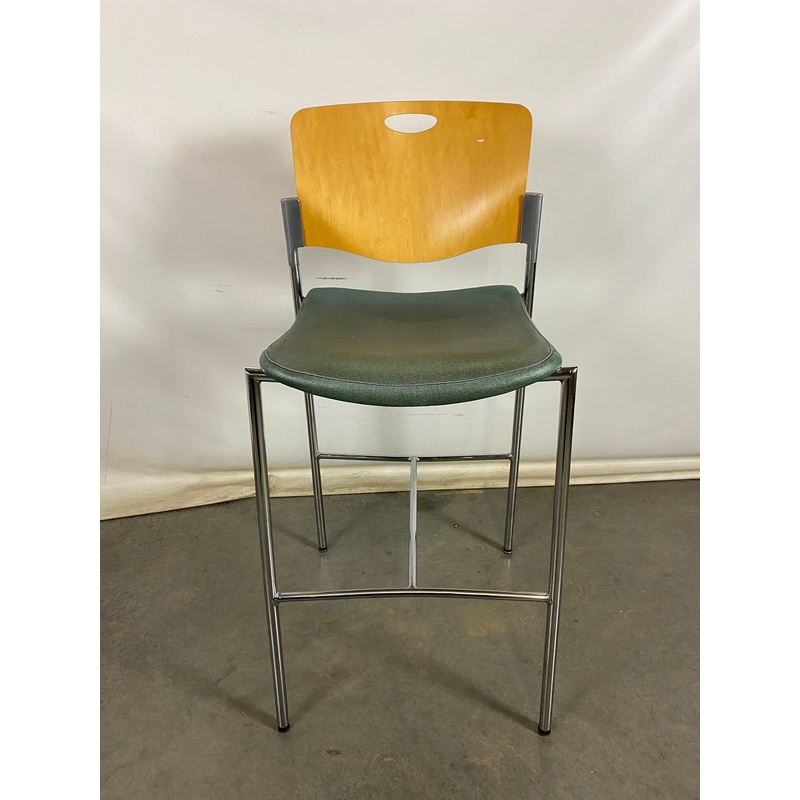 Stool Chair with Green Upholstered Seat