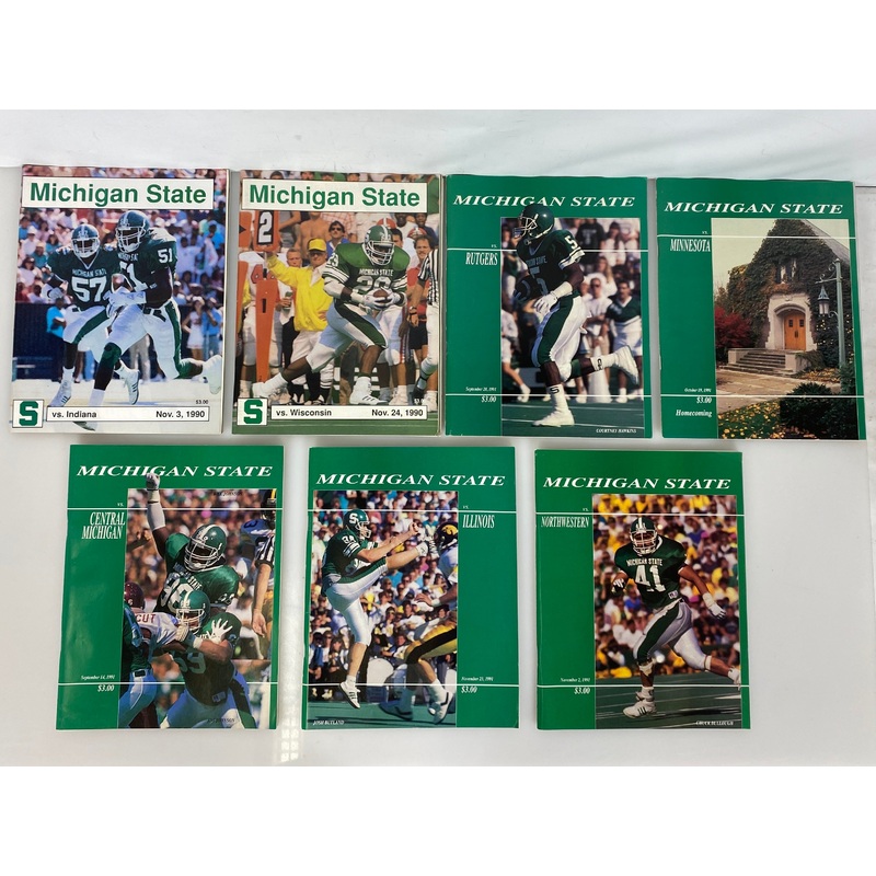 Lot of 7 Michigan State MSU Football Programs 1990-1991