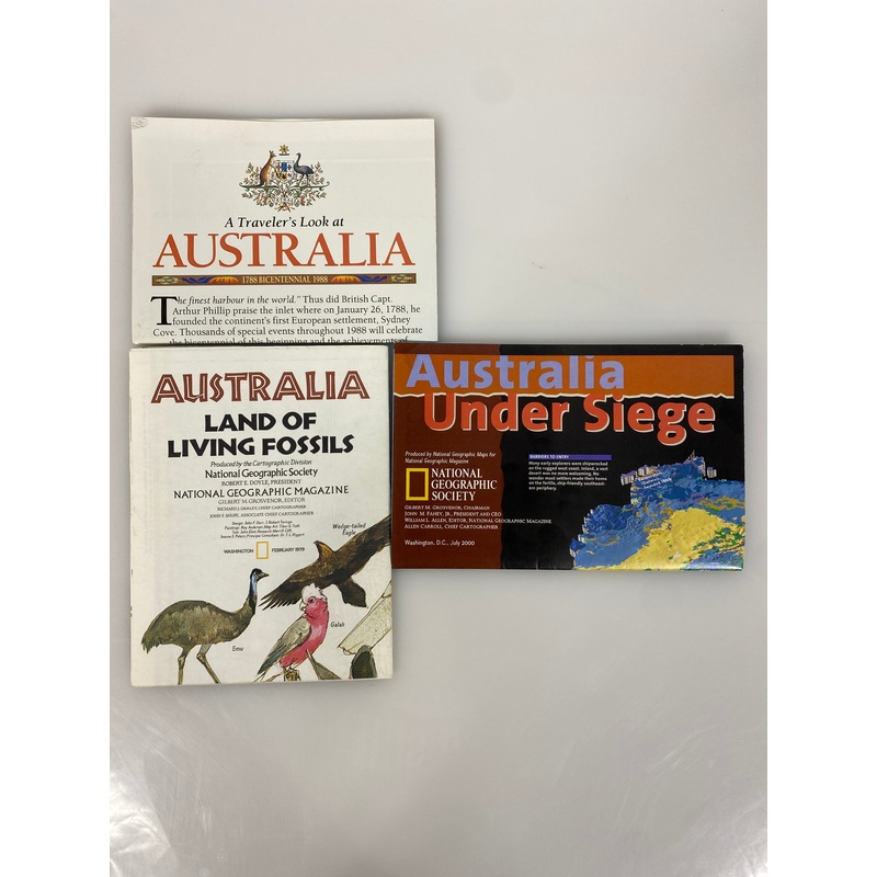 3 Nat Geo Australia Wall Maps Land of Living Fossils/Traveler’s Look/Under Siege