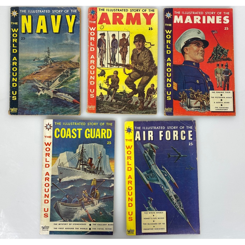 Lot of 5 World Around Us: Army Navy Marines Air Force Coast Guard 1959 Comics