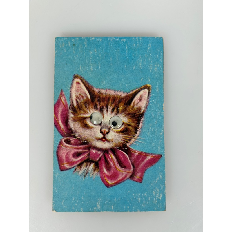 Vintage Postcard 1950s Kitty with Googly Eyes and Squeaker