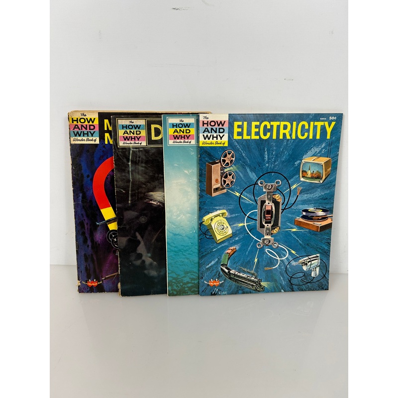 4 Vols The How & Why Wonder Books Electricity, Fish, Dinosaur, Magnet 1960-75 SC
