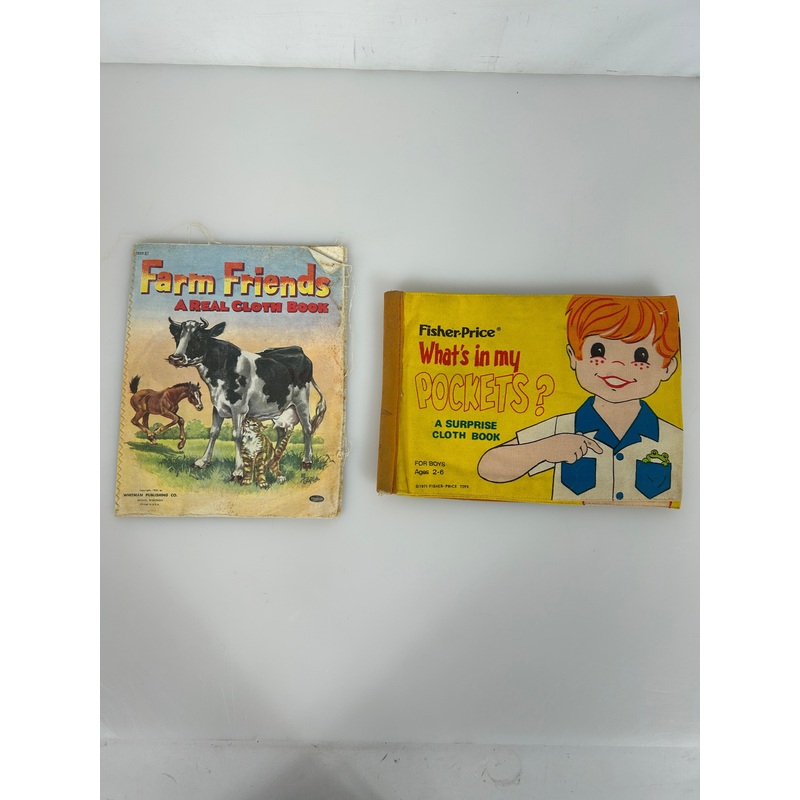 Lot of 2 Vintage Cloth Books Farm Friends/What’s In My Pocket? 1955-1971