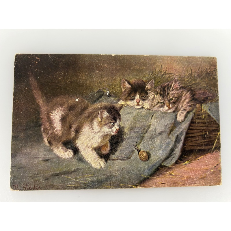 Vintage Postcard Three Cats and a Snail Henriette Ronner-Knip 1900s