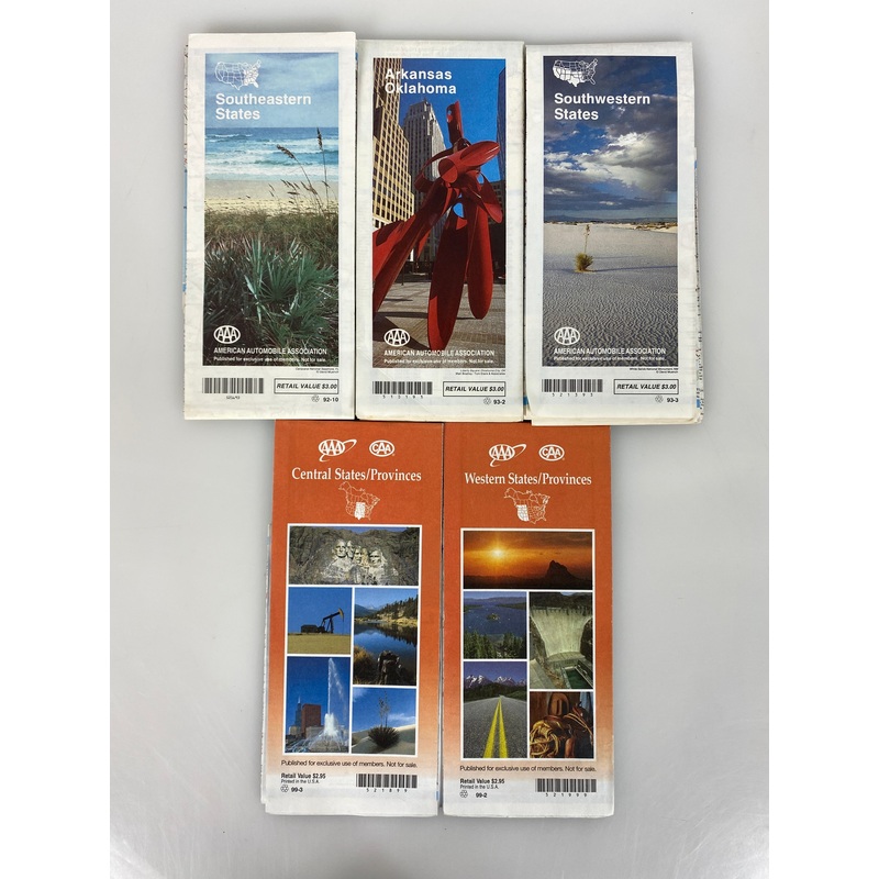 5 AAA Regional Road Maps incl Central States/Southeastern States/Western States