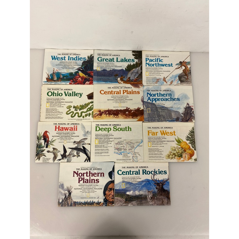 Lot of 11 Nat Geo The Making of America Maps-Far West/Deep South/Great Lakes