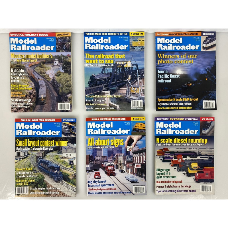 Lot of 12 Model Railroader Magazine (2001 Complete Year)