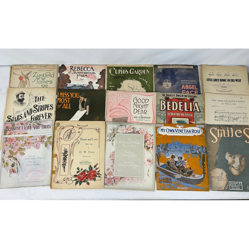Lot of 15 Pieces Colorful Vintage Sheet Music 1919-1950s