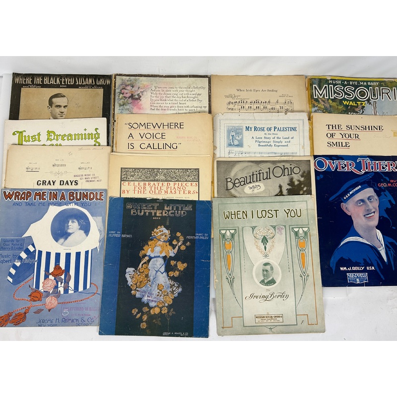Lot of 15 Pieces Colorful Vintage Sheet Music 1920s-1950s