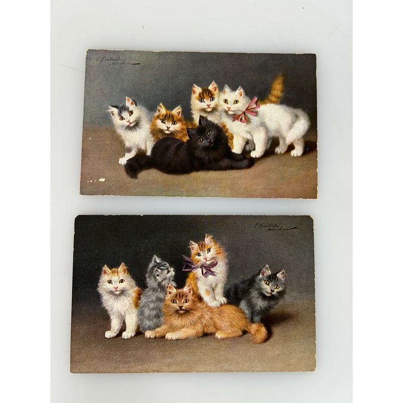 Lot of 2 Antique A/S S. Sperlich 5 Curious Long Hair Cats Series 1002 c1900’s