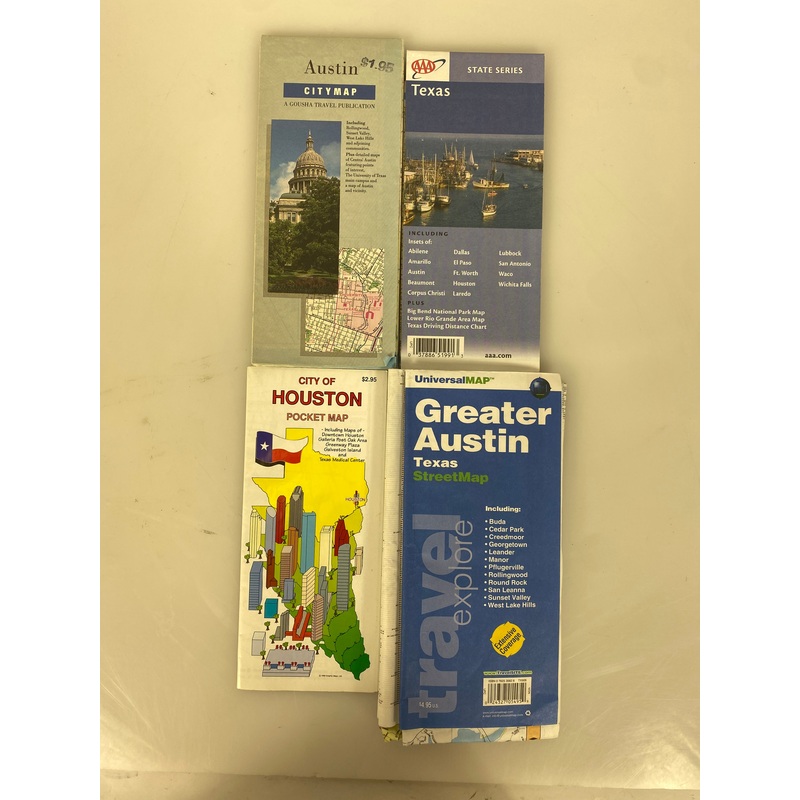 Lot of 4 Texas Maps incl Austin and Houston City Maps