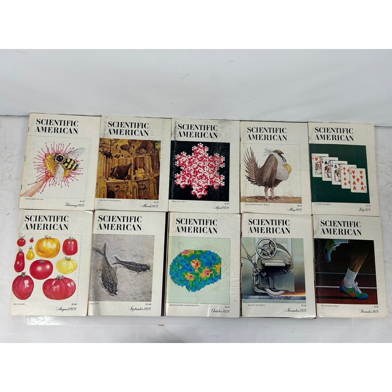 Lot of 10 Scientific American Magazine 1978 Issues (No Jan/Jun)Thick Magazines