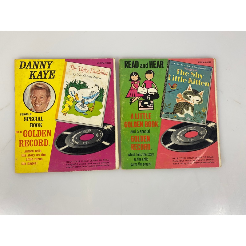 Lot of 2 Golden Read Along Books 45 Vinyl Records 1946-1966