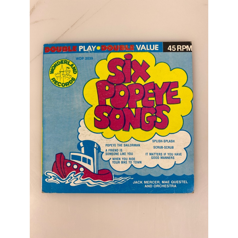 Six Popeye Songs 45 Vinyl Record Wonderland Records