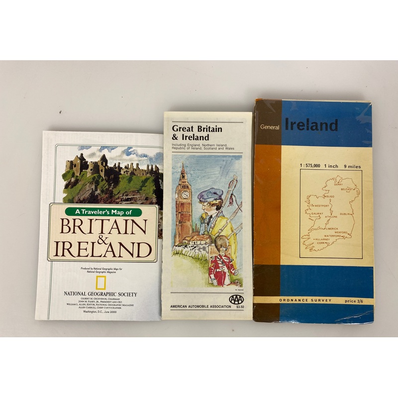Lot of 3 Maps: Ireland Ordnance Survery/AAA & Nat Geo Britain and Ireland