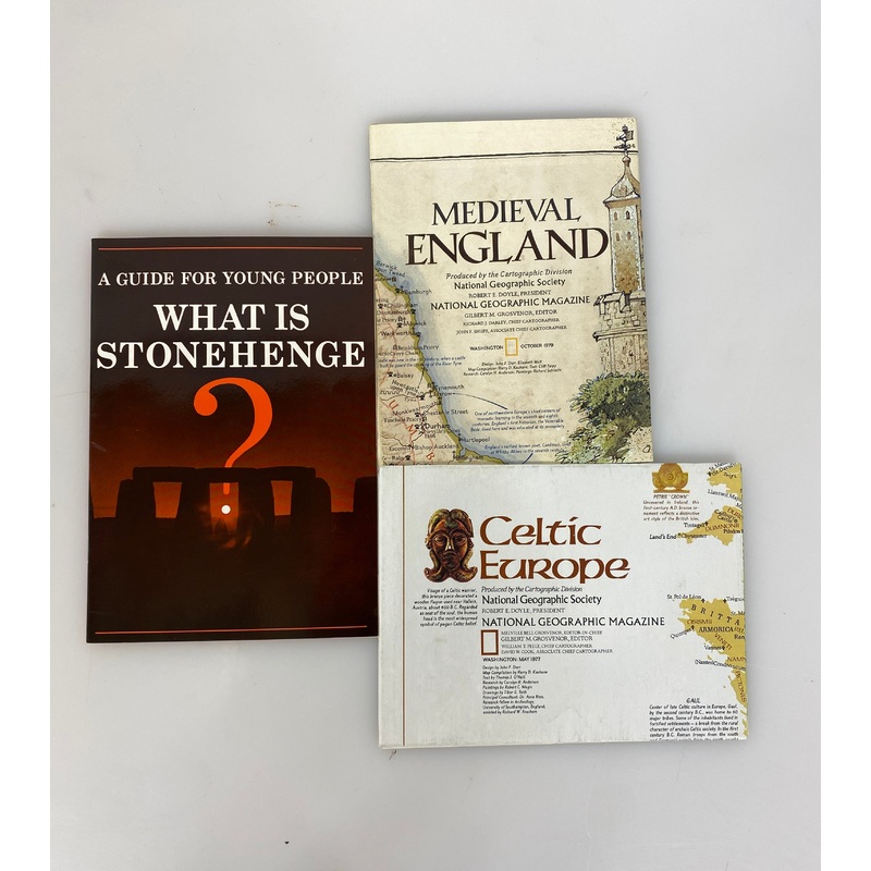 Lot of 3: Nat Geo Medieval England & Celtic Europe Maps/What is Stonehenge?