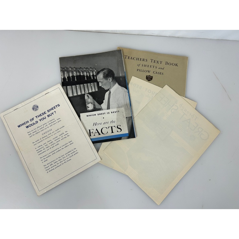 Rare Pequot Mills Lot: Sheet samples/Textbook w/Bedmaking/Mill Tour/Facts Posters