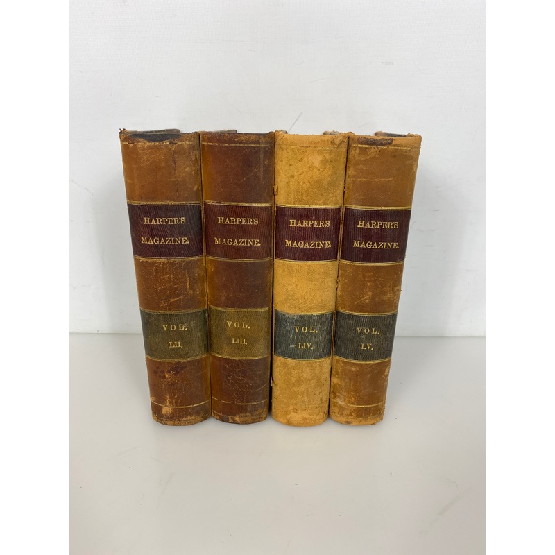 Lot of 4: Harper’s New Monthly Magazine 1876-77 (Volumes 52-55) Leather HC