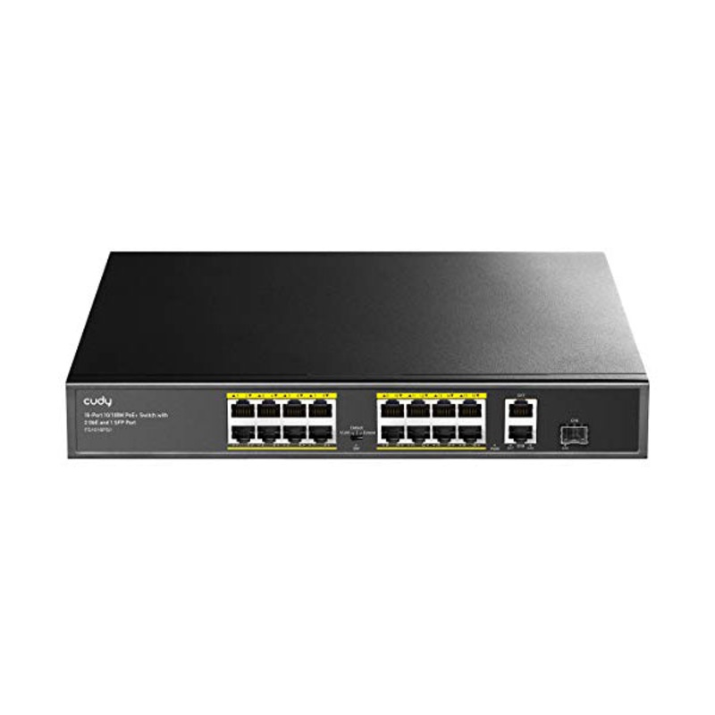 Cudy, 16-Port 10/100M PoE+ Switch with 2 Gigabit Uplink and 1 SFP Port 200W – FS1018PS1