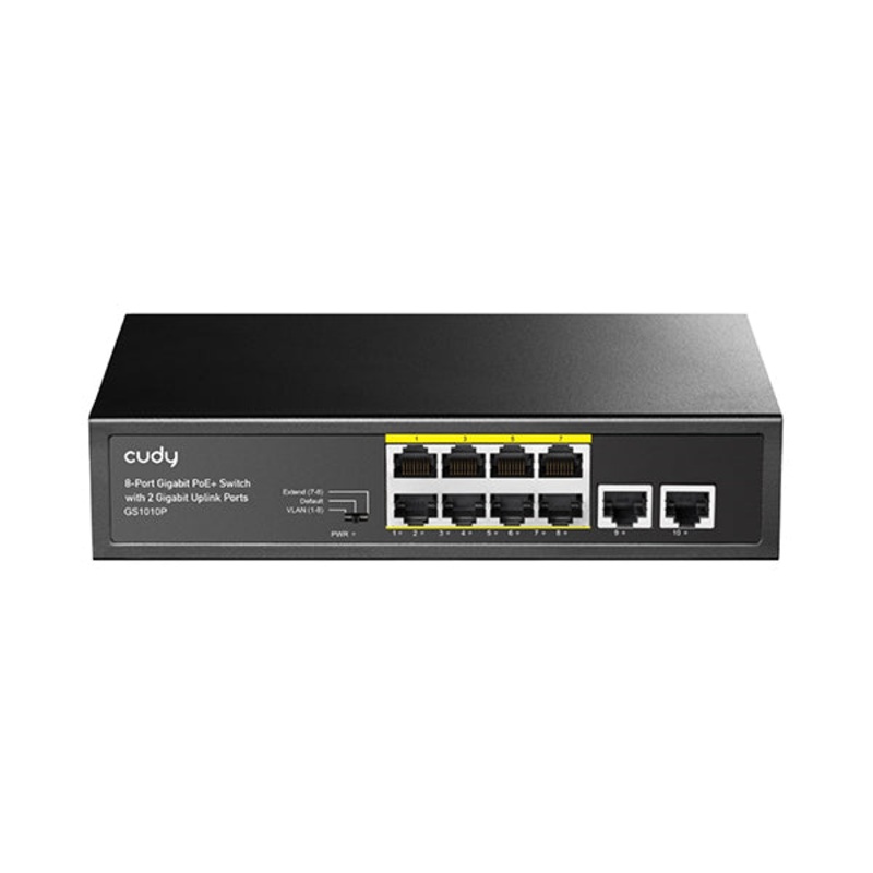 Cudy, 8-Port Gigabit PoE+ Switch with 2 Gigabit Uplink Ports 120W – GS1010P