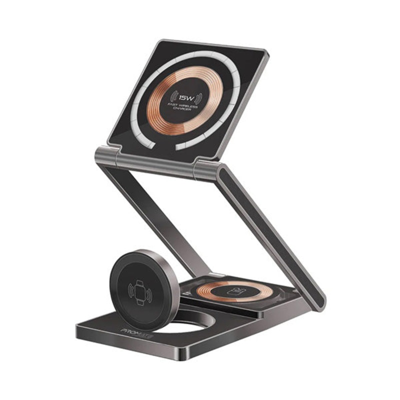 Promate, LucidFold-Trio, Ultra-Slim Transparent Foldable 15W MagSafe Compatible Wireless Charging Station
