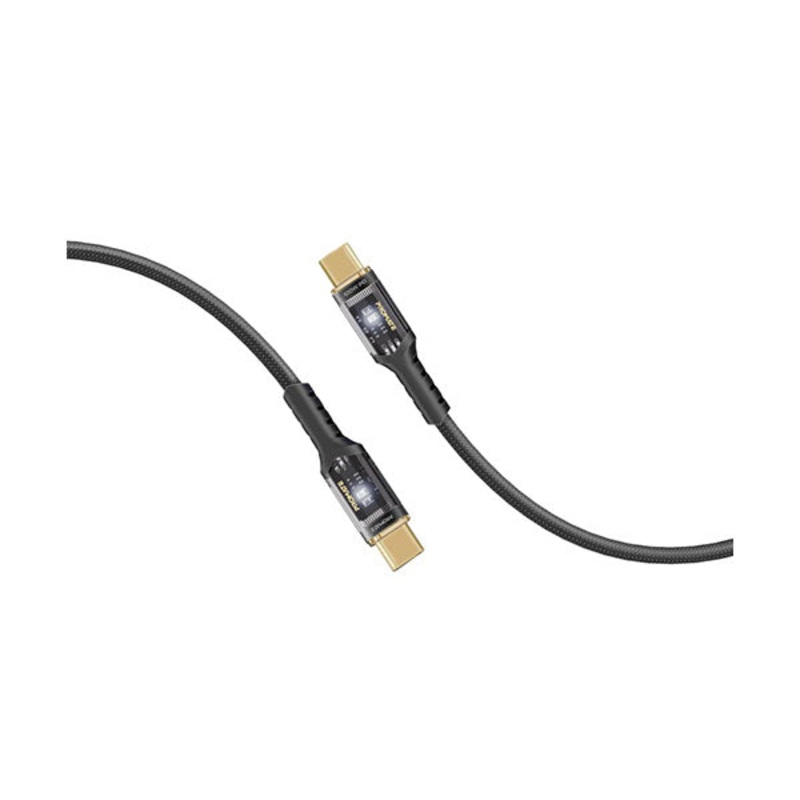 Promate, LucidLine-CC120, High Tensile Transparent 100W Power Delivery USB-C Cable with LED Light