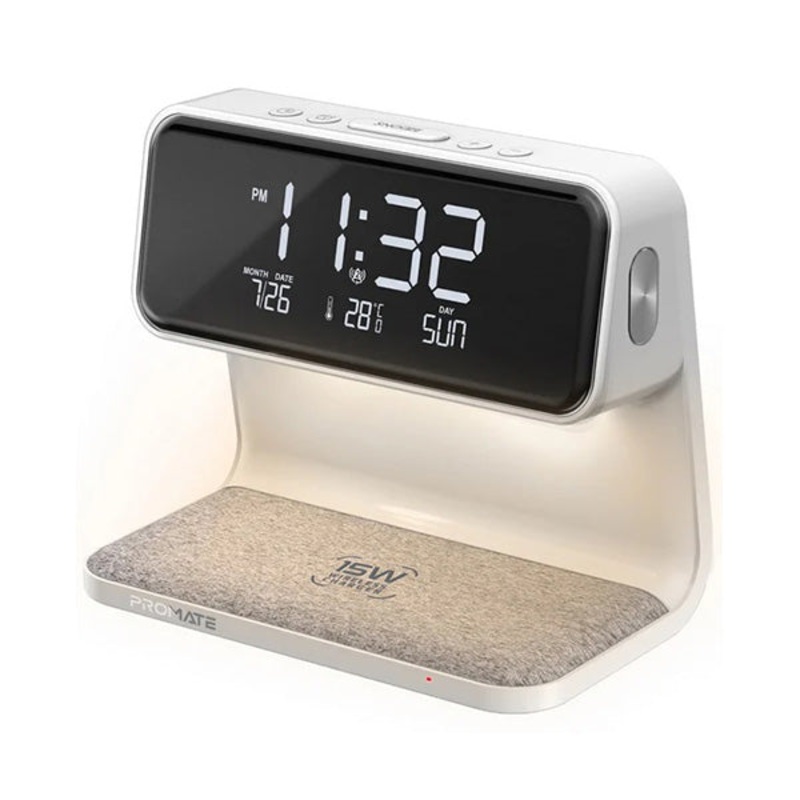 Promate, LUMIX-15W, Multi-Function LED Alarm Clock with 15W Wireless Charger