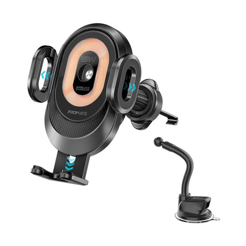 Promate, PowerMount-2, 15W Transparent Auto Clamping Car Wireless Charging Mount