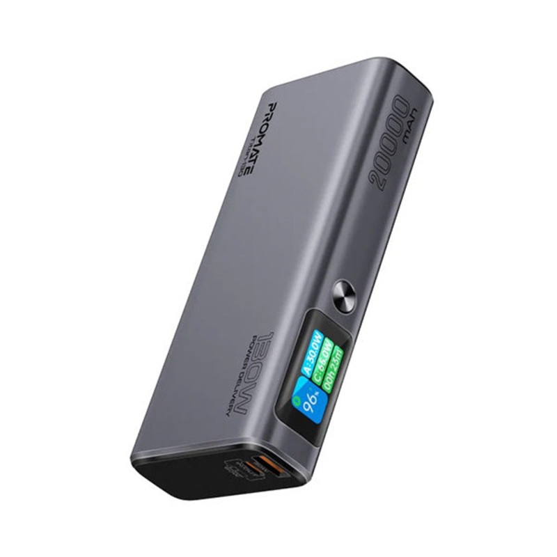 Promate, Titan-130, Sleek 130W Multi-Port Power Delivery Power Bank with TFT LCD Screen