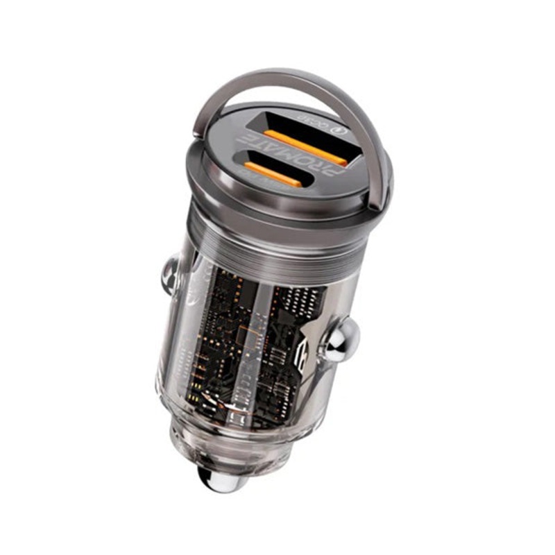 Promate, TRANSDRIVE-65W, 65W Rapid Charge Transparent Mini Car Charger