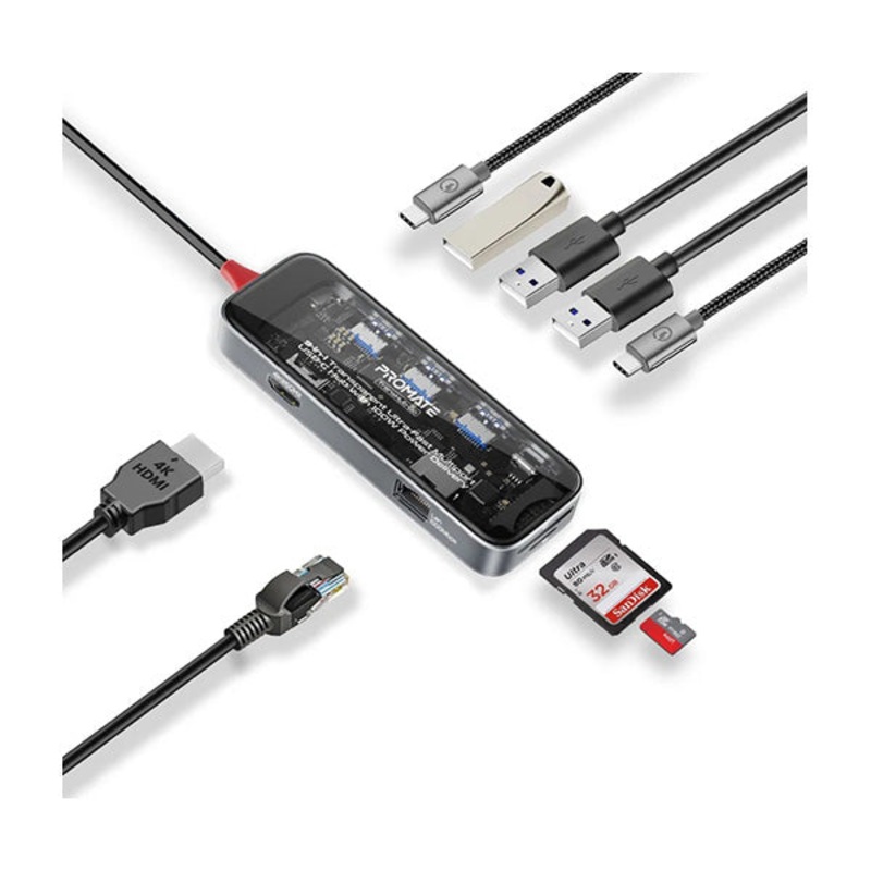 Promate, TRANSHUB-GO, 9-in 1 Transparent Ultra-Fast Multiport USB-C Hub