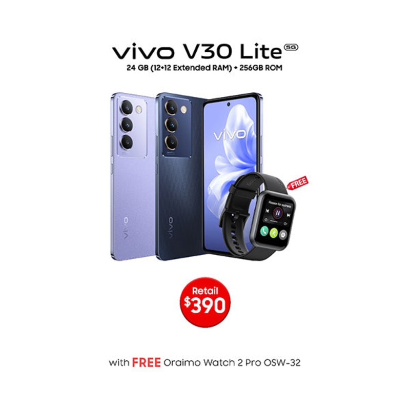Vivo V30 Lite 5G 24GB/256GB (12GB Extended RAM) + 120 Days Screen Replacement Warranty