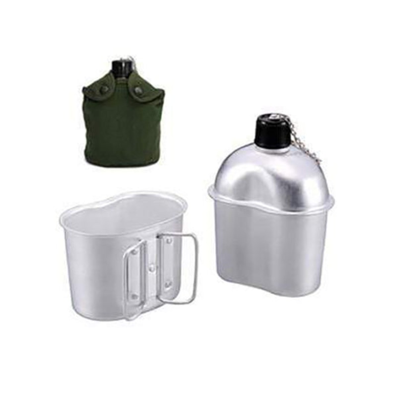Class A Military Aluminum Water Bottle With Canteen Cup & Green Carry Bag 2.5 L