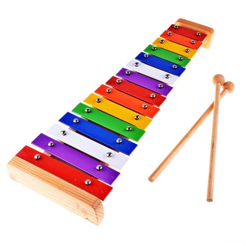 Wood Pine Xylophone Percussion Musical Toy With 15-Note Colorful Aluminum Plate C Key