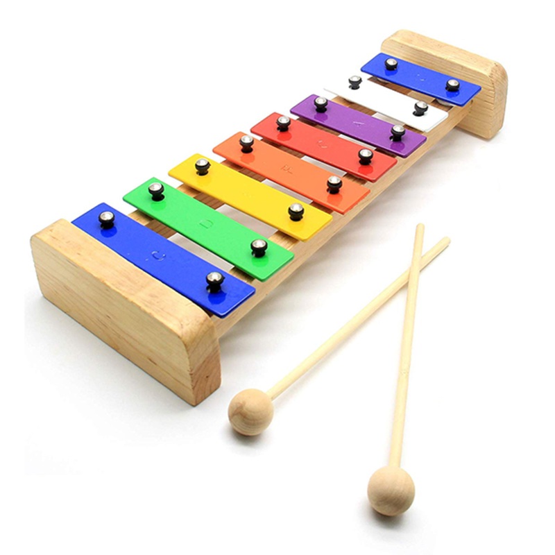 Wood Pine Xylophone Percussion Musical Toy With 8-Note 3mm Colorful Aluminum Plate C Key