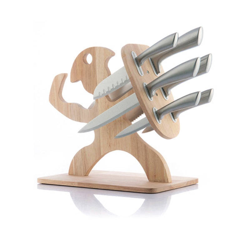 InnovaGoods Set Of Knives with Wooden Base Spartan 7 Pieces – V0103494