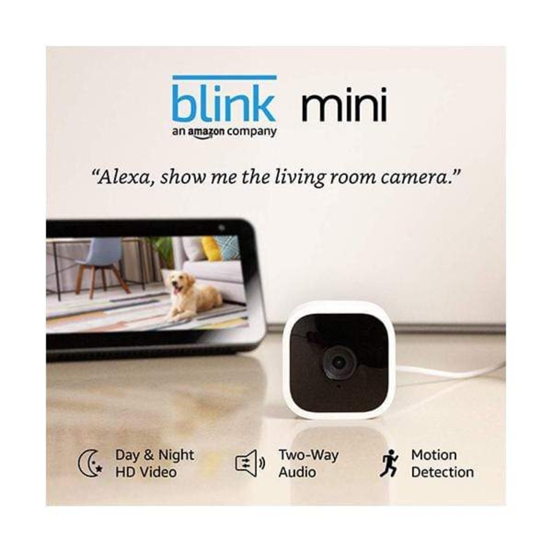 Blink Mini  Compact indoor plug-in smart security camera, 1080 HD video, night vision, motion detection, two-way audio, Works with Alexa  1 camera