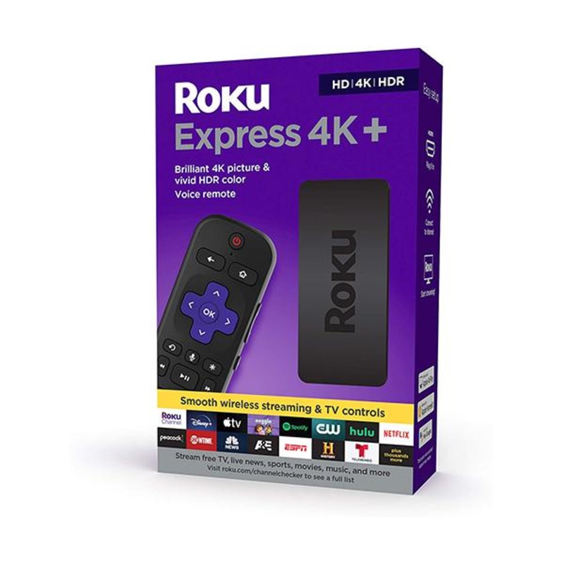 Roku Express 4K+ 2021 | Streaming Media Player HD/4K/HDR with Smooth Wireless Streaming and Roku Voice Remote with TV Controls, Includes Premium HDMI Cable