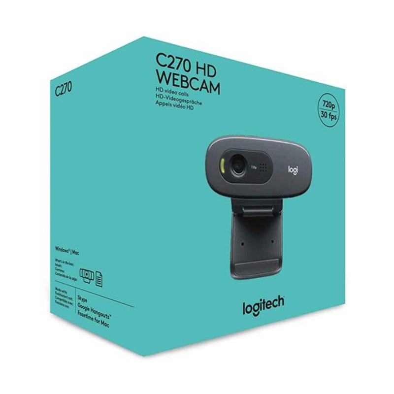 Logitech C270 HD Webcam, HD 720p, Widescreen HD Video Calling, HD Light Correction, Noise-Reducing Mic, For Skype, FaceTime, Hangouts, WebEx, PC/Mac/Laptop/Mac book/Tablet – 960-001063