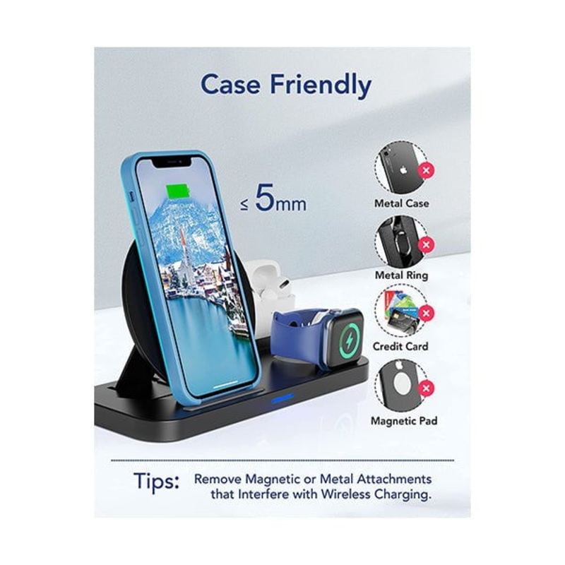 3 in 1 Wireless Charging Station for Multiple Devices Apple, Charging Stand for iPhone and Apple Watch, Portable Charging Dock for AirPods Pro, with 18W Fast Charger