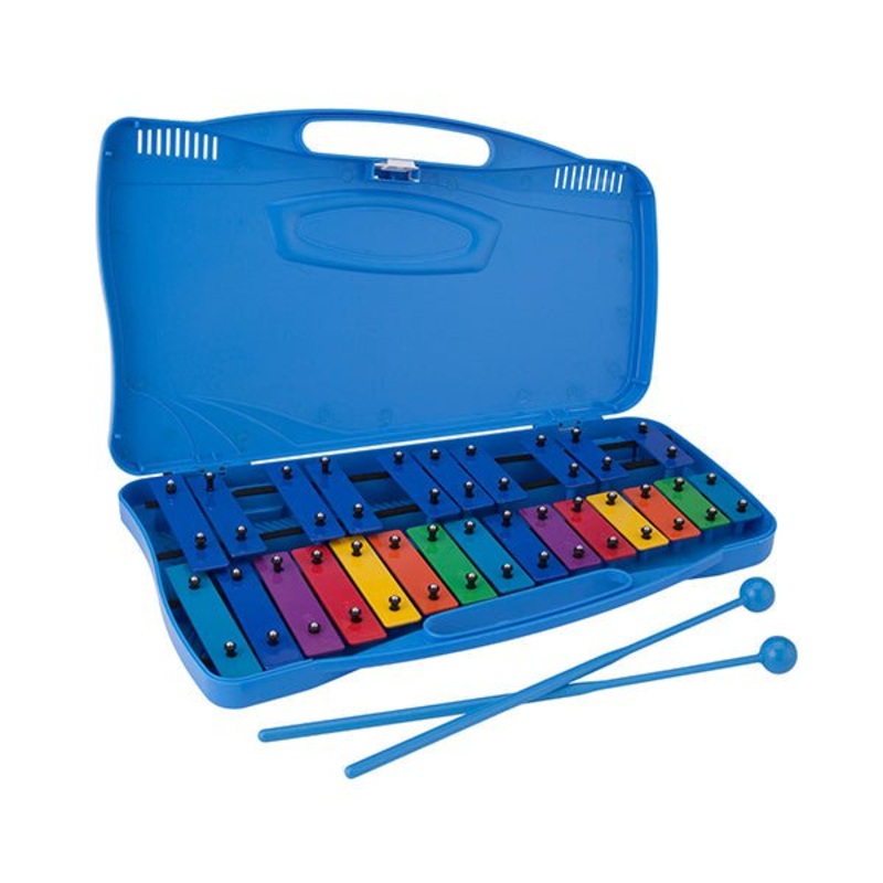 Glockenspiel with 25-Note Steel Bars with Consistent Tuning Chromatic Scale with Sharps and Flats 2 Plastic Mallets Durable Molded Case