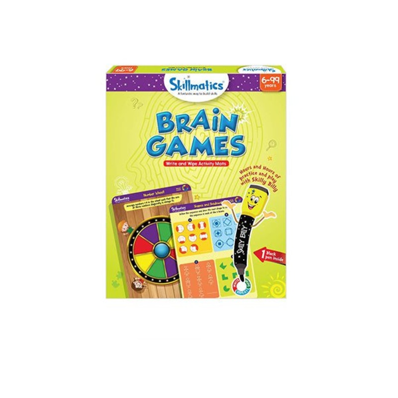 Skillmatics, Brain Games, 6-99 Years, Erasable and Reusable Activity Mats, Toy with Marker, Learning Tools for Kids, SKILL04BGS