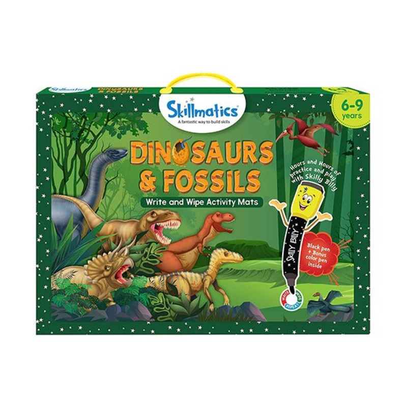 Skillmatics, Dinosaurs and Fossils, 6-9 Years, Learning Tools for Boys and Girls, Reusable Activity Mats with 2 Dry Erase Markers, SKILL83DFB
