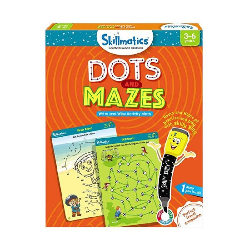 Skillmatics, Dots and Mazes, 3-6 Years, Reusable Activity Mats with Dry Erase Marker, Travel Toy & Learning Tool, SKILL18DMS
