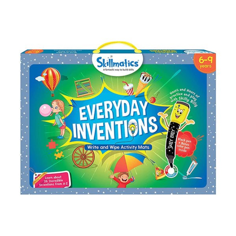 Skillmatics, Everyday Inventions, 6-9 Years, Reusable Activity Mats with 2 Dry Erase Markers, Learning Tools, SKILL23EIB