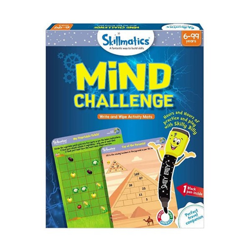 Skillmatics, Mind Challenge, 6-99 Years, Reusable Activity Mats with Dry Erase Marker, Travel Toy & Learning Tools, SKILL21MCS