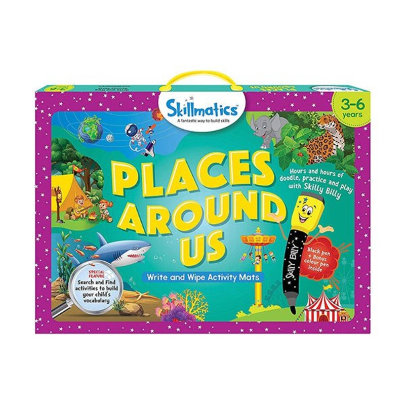 Skillmatics, Places Around Us, 3-6 Years, Write & Wipe Activity Mats, SKILL22PAB
