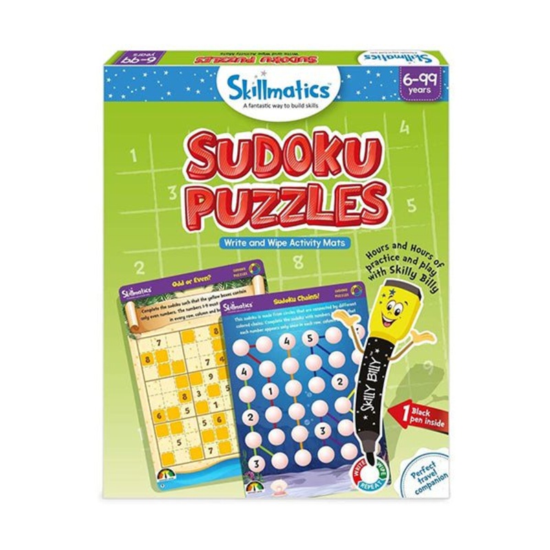 Skillmatics, Sudoku Puzzles, 6-99 Years, Reusable Activity Mats with Dry Erase Marker, Travel Toy, Learning Tool & Great Gift for All Ages, SKILL47SPS